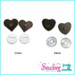 BUTTON - MAGNET-HEART-METAL-21MM & 24MM (BRONZE)